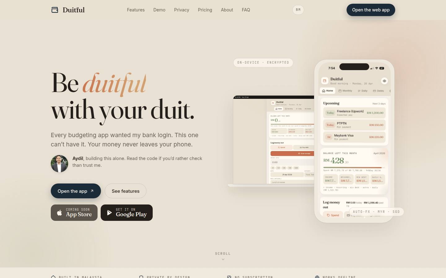 Duitful landing page on a laptop